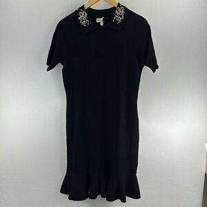 NM Neiman Marcus Embroidered Collar Dress- Black - XL
